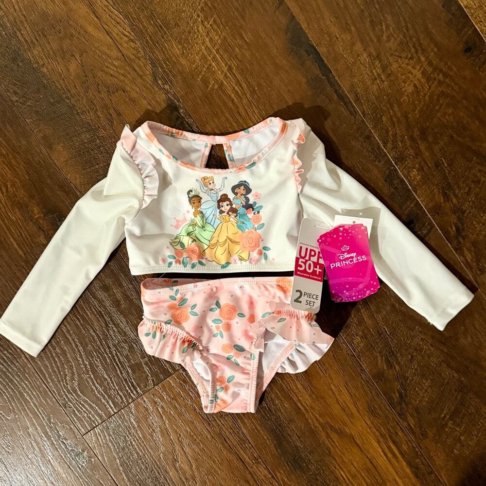 Disney Princess Baby Girls 2-Piece Long Sleeve Swimsuit Set 3T SPF 50+ Toddler